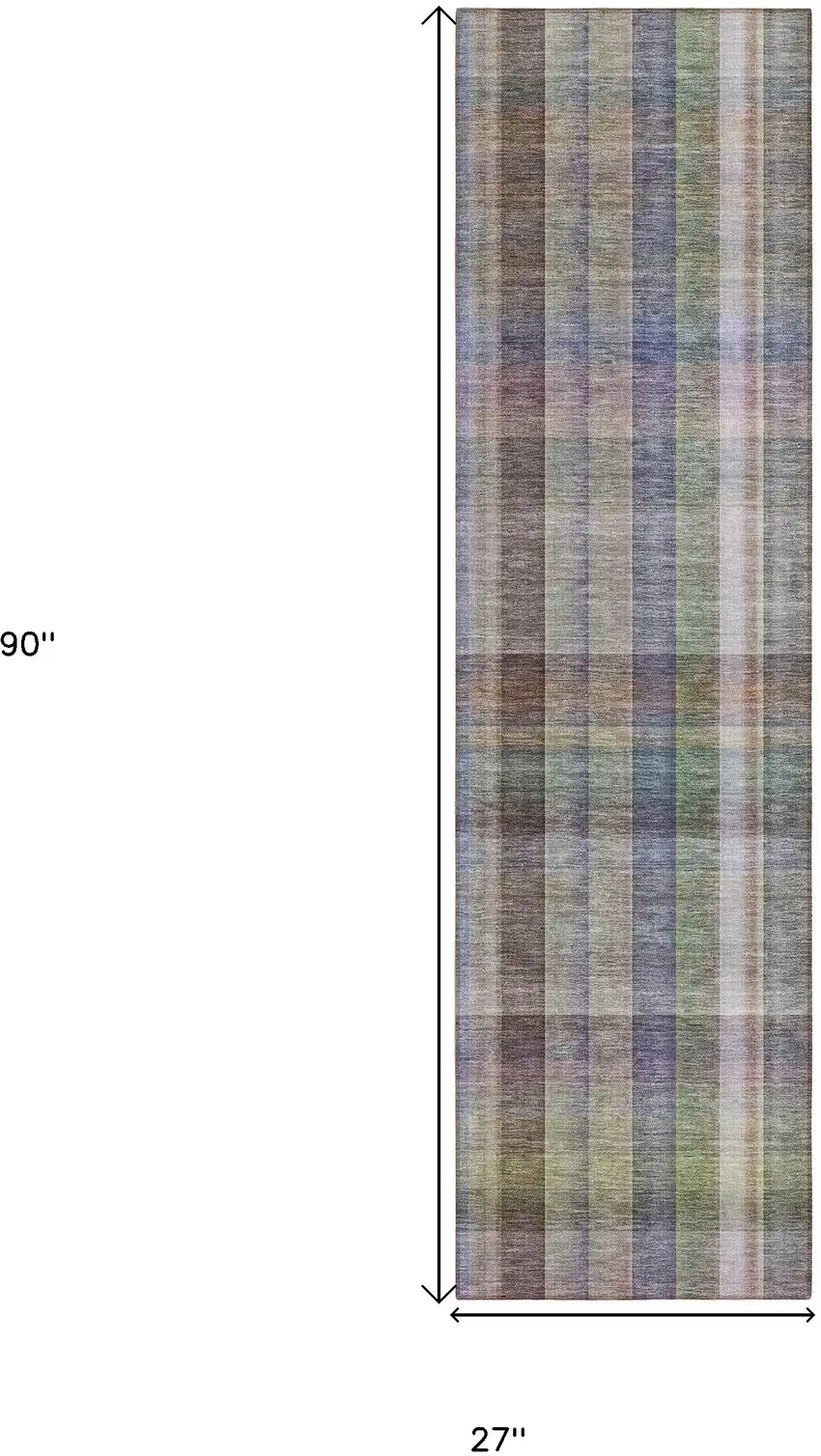 8' Runner Gray Plaid Washable Non Skid Indoor Outdoor Runner Rug Photo 8