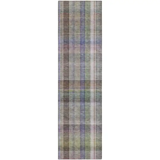 Gray Blue and Green Plaid Washable Non Skid Indoor Outdoor Area Rug Photo 2