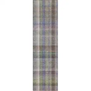 Photo of 8' Runner Gray Plaid Washable Non Skid Indoor Outdoor Runner Rug