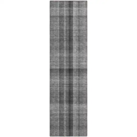 8' Runner Gray Plaid Washable Non Skid Indoor Outdoor Runner Rug Photo 2