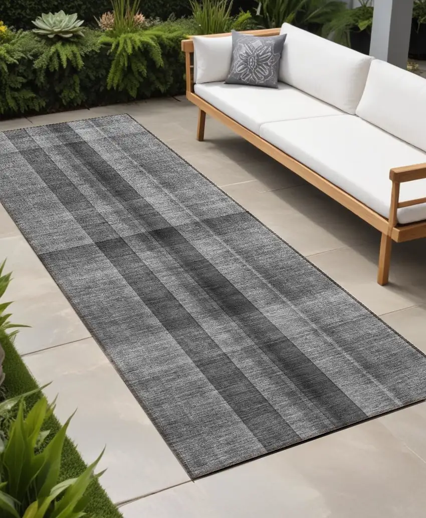8' Runner Gray Plaid Washable Non Skid Indoor Outdoor Runner Rug Photo 1