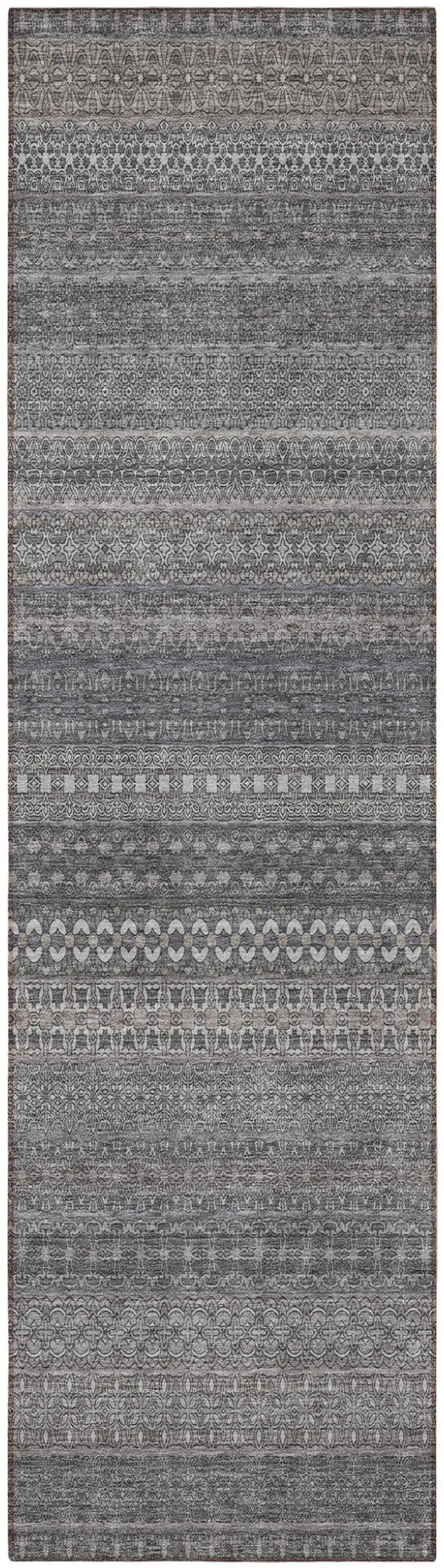 Gray Striped Washable Indoor Outdoor Runner Rug Photo 5