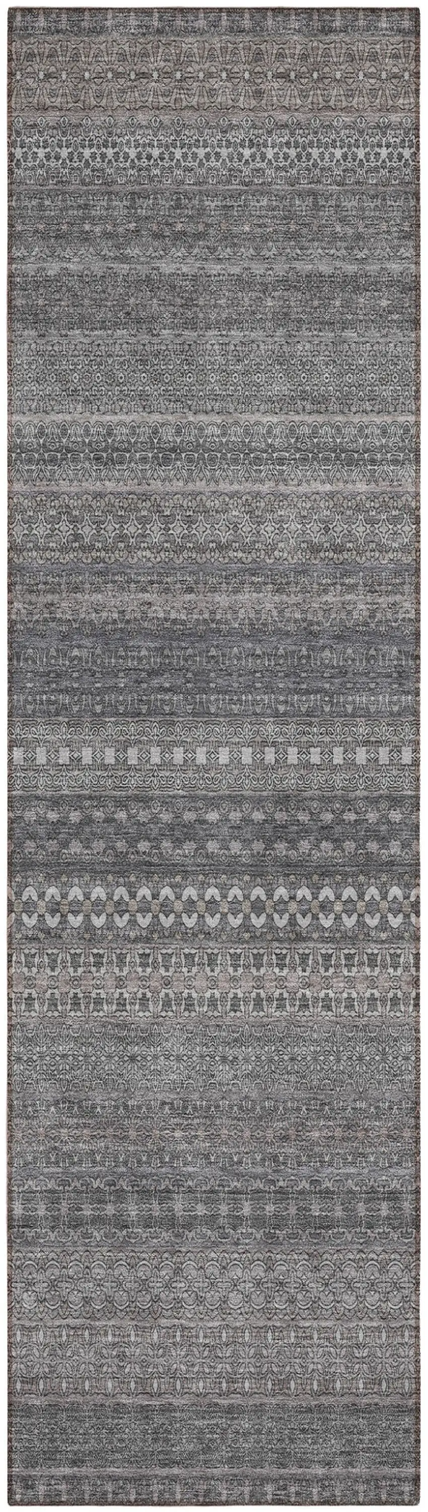 Gray Striped Washable Indoor Outdoor Runner Rug Photo 2