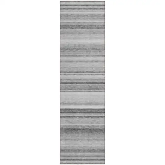 8' Runner Gray Striped Washable Non Skid Indoor Outdoor Runner Rug Photo 2