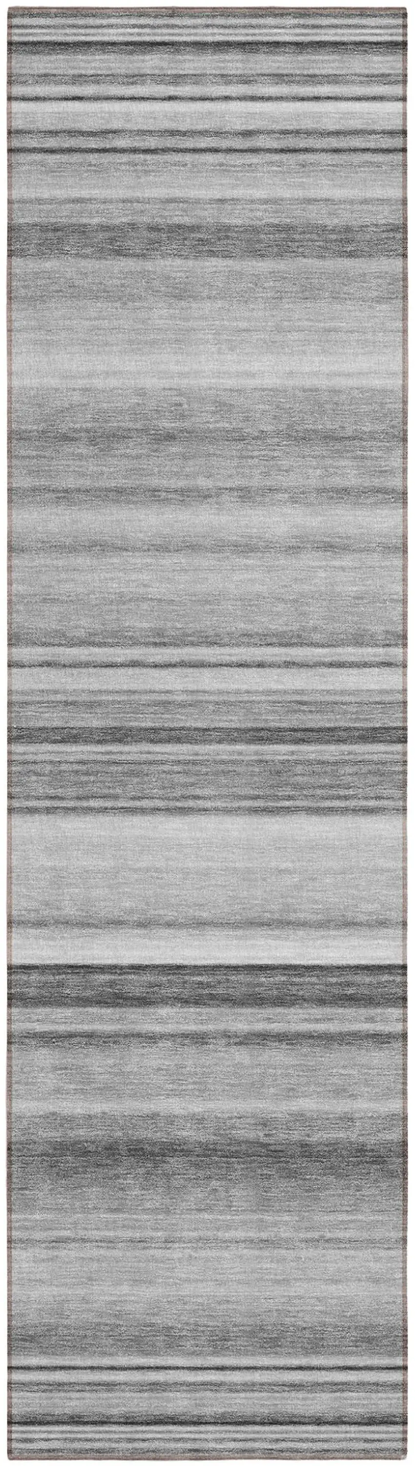 8' Runner Gray Striped Washable Non Skid Indoor Outdoor Runner Rug Photo 2