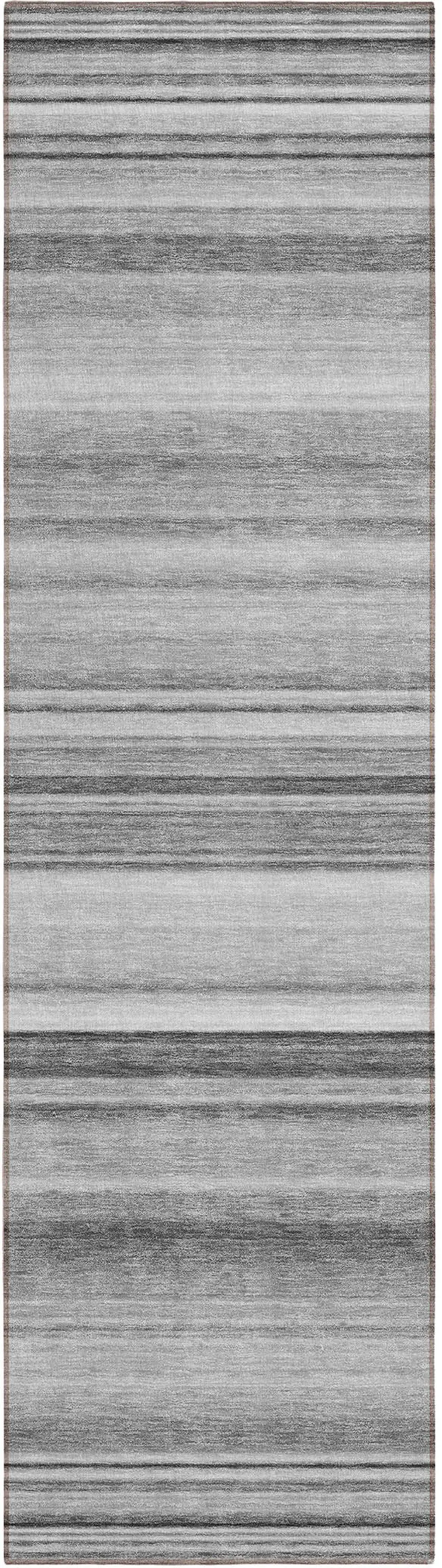 8' Runner Gray Striped Washable Non Skid Indoor Outdoor Runner Rug Photo 2