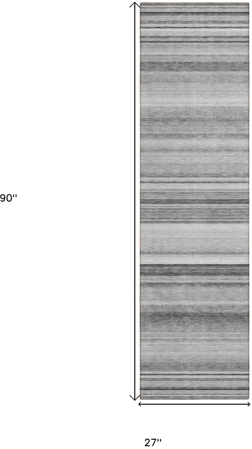 8' Runner Gray Striped Washable Non Skid Indoor Outdoor Runner Rug Photo 3