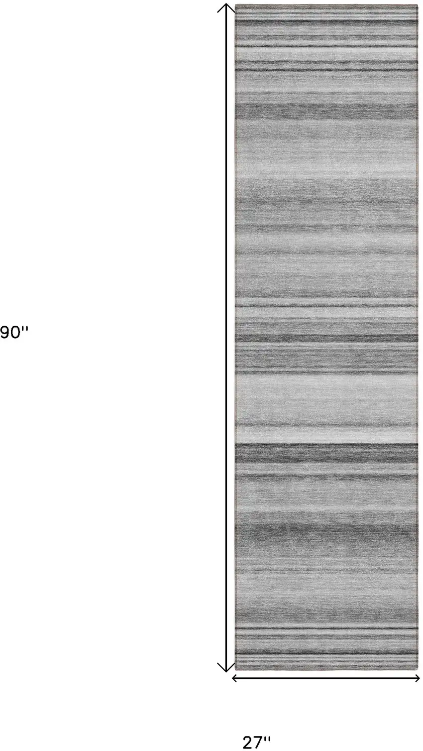 8' Runner Gray Striped Washable Non Skid Indoor Outdoor Runner Rug Photo 3