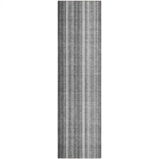 Gray Striped Washable Non Skid Indoor Outdoor Runner Rug Photo 2