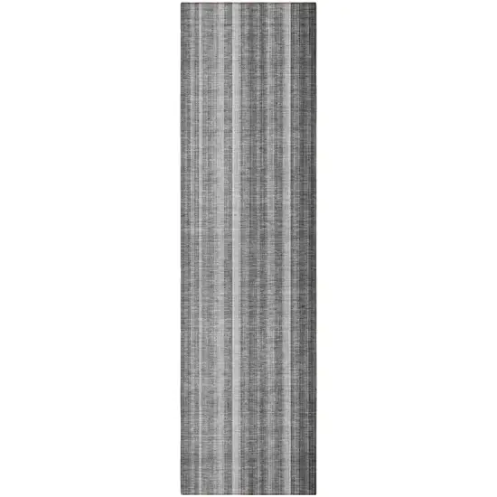 Gray Striped Washable Non Skid Indoor Outdoor Runner Rug Photo 4