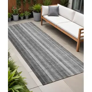Photo of 8' Runner Gray Striped Washable Non Skid Indoor Outdoor Runner Rug