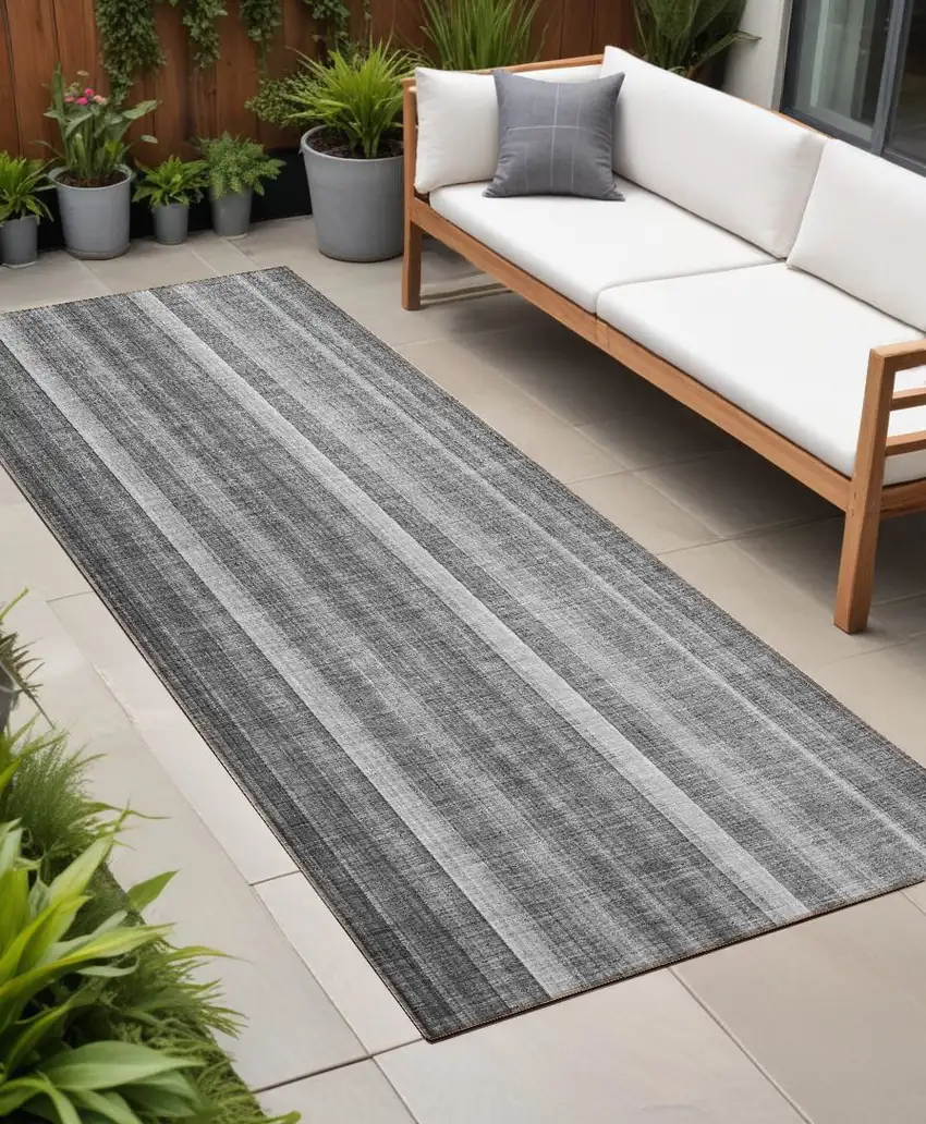 8' Runner Gray Striped Washable Non Skid Indoor Outdoor Runner Rug Photo 1