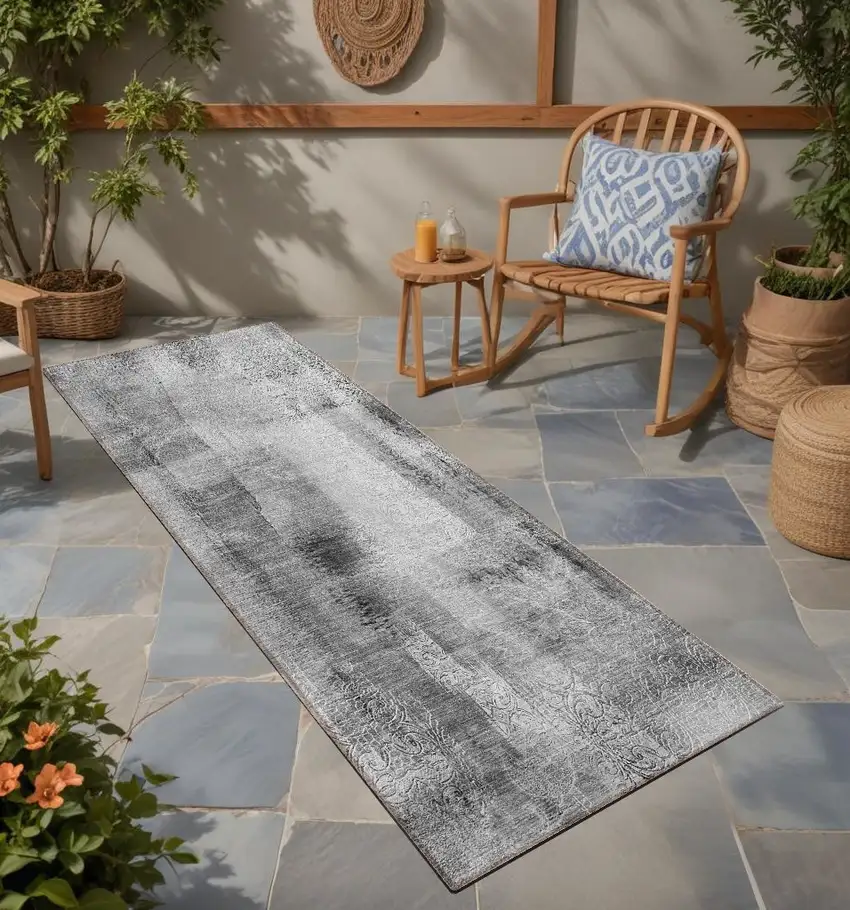 8' Runner Gray Washable Non Skid Indoor Outdoor Runner Rug Photo 1