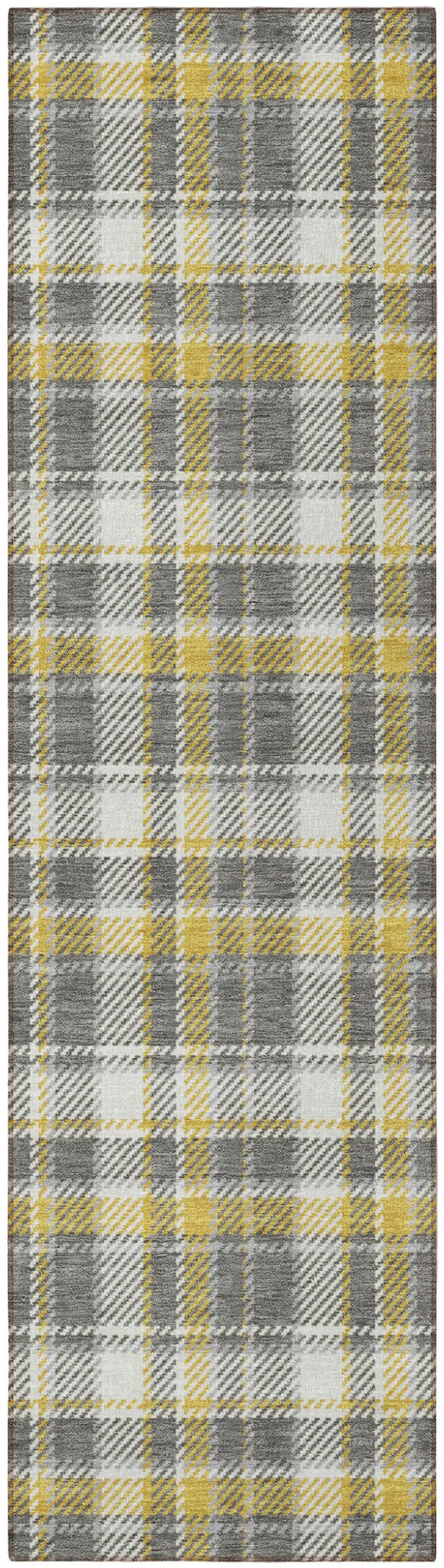 Gray Yellow and White Plaid Washable Non Skid Indoor Outdoor Runner Rug Photo 4