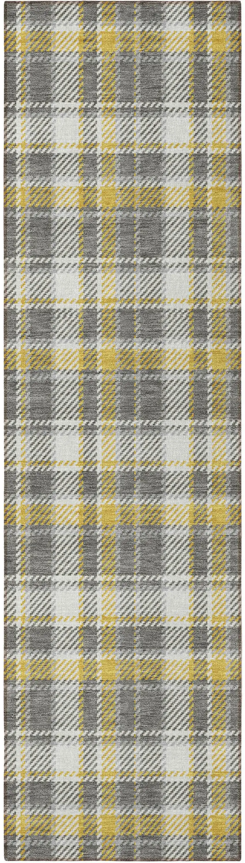 Gray Yellow and White Plaid Washable Non Skid Indoor Outdoor Runner Rug Photo 4