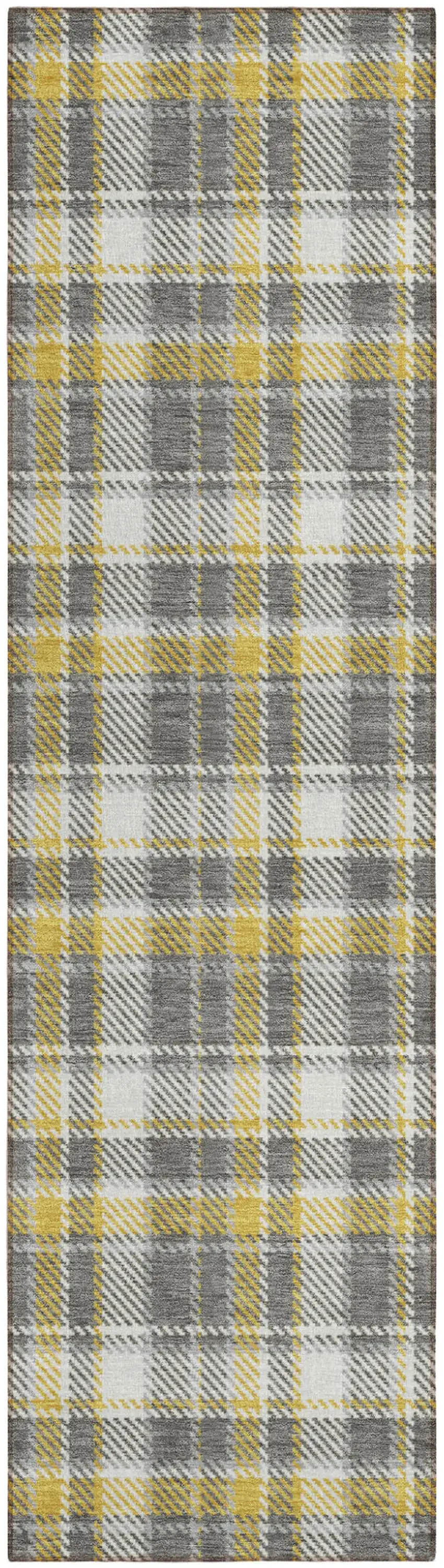 8' Runner Gray Yellow and White Plaid Washable Non Skid Indoor Outdoor Runner Rug Photo 2