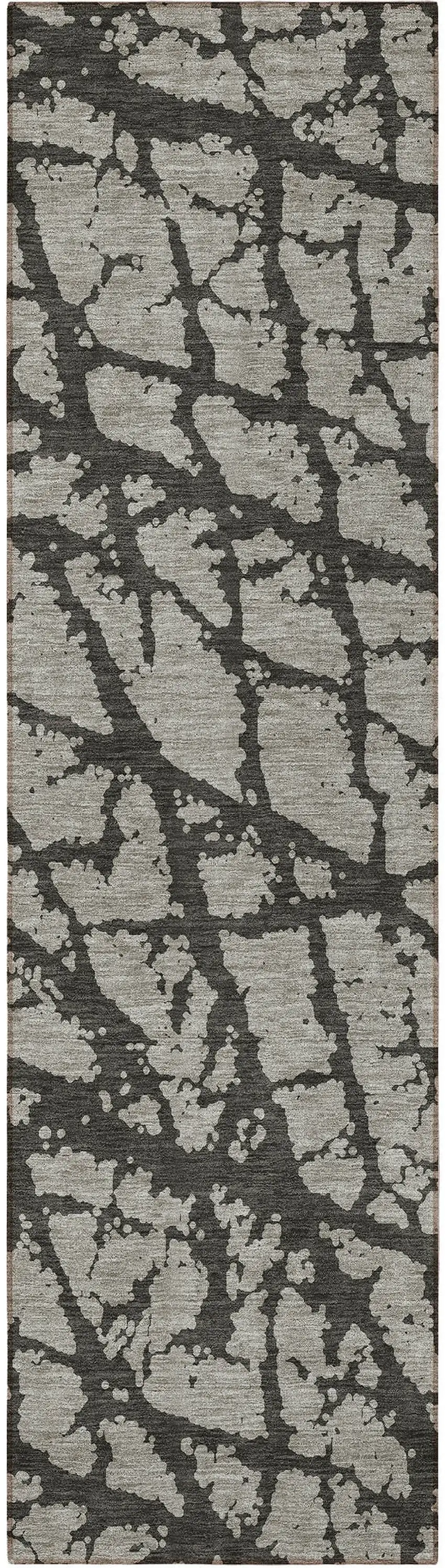 8' Runner Gray and Black Abstract Washable Non Skid Indoor Outdoor Runner Rug Photo 5