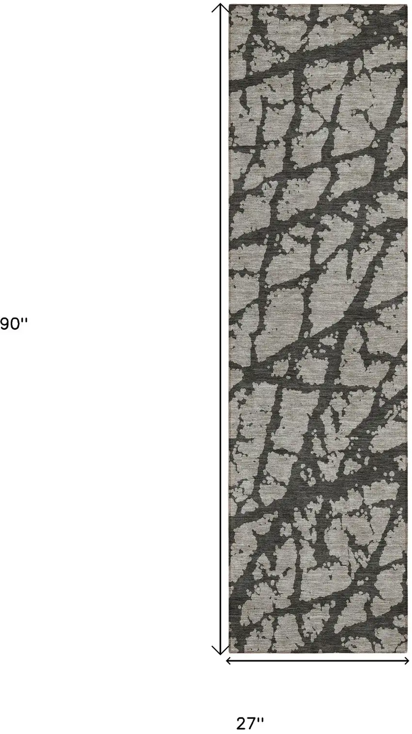 8' Runner Gray and Black Abstract Washable Non Skid Indoor Outdoor Runner Rug Photo 3