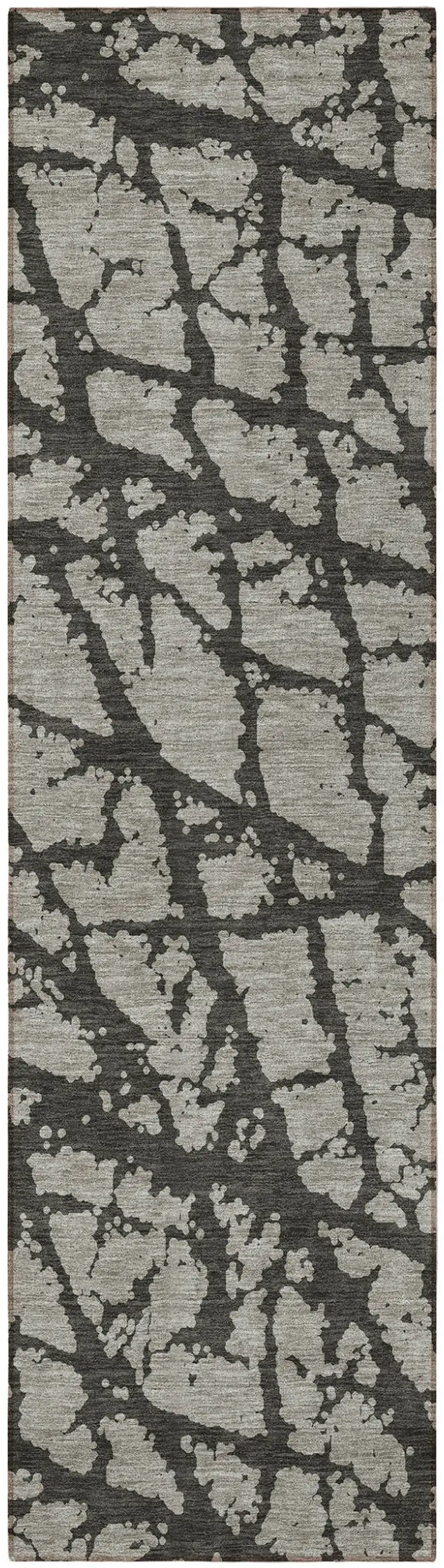 Gray and Black Abstract Washable Non Skid Indoor Outdoor Runner Rug Photo 4