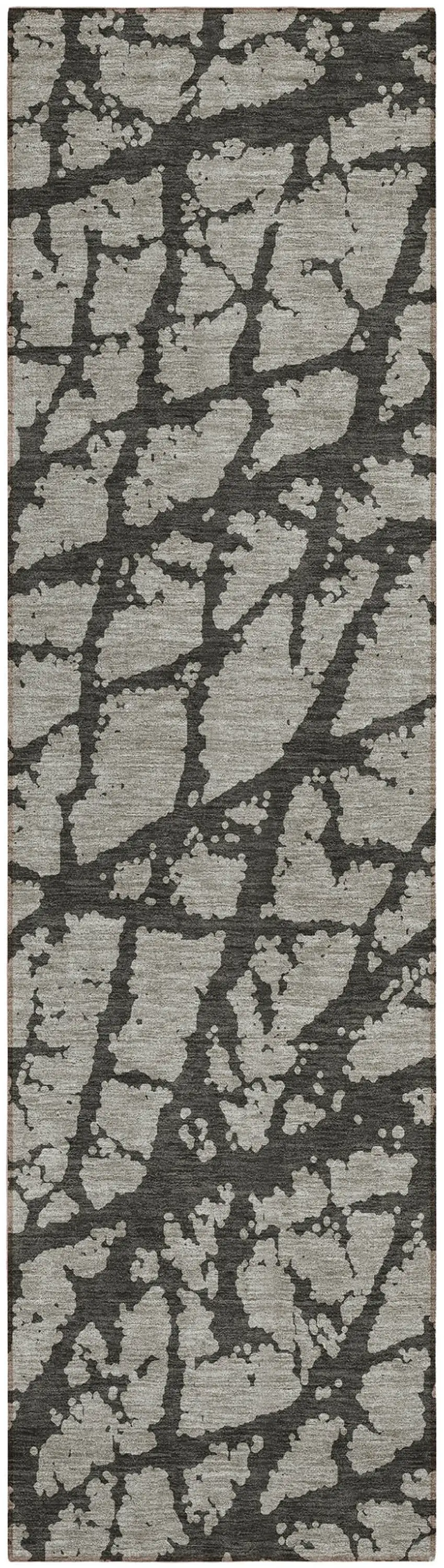 Gray and Black Abstract Washable Non Skid Indoor Outdoor Runner Rug Photo 2