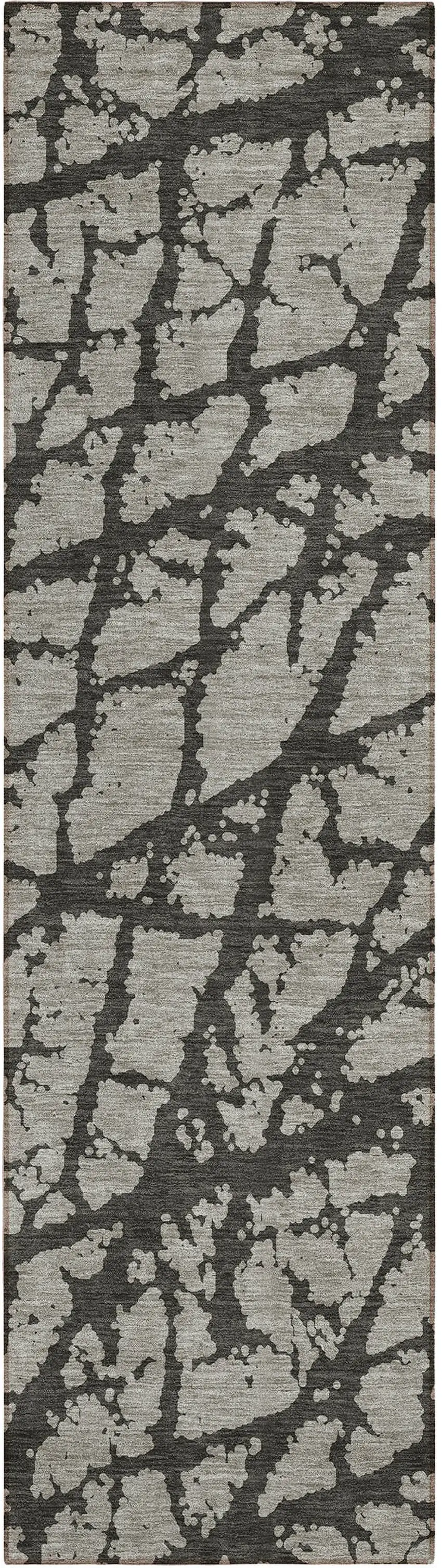 Gray and Black Abstract Washable Non Skid Indoor Outdoor Runner Rug Photo 2