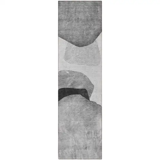 Gray and Black Abstract Washable Non Skid Indoor Outdoor Runner Rug Photo 4