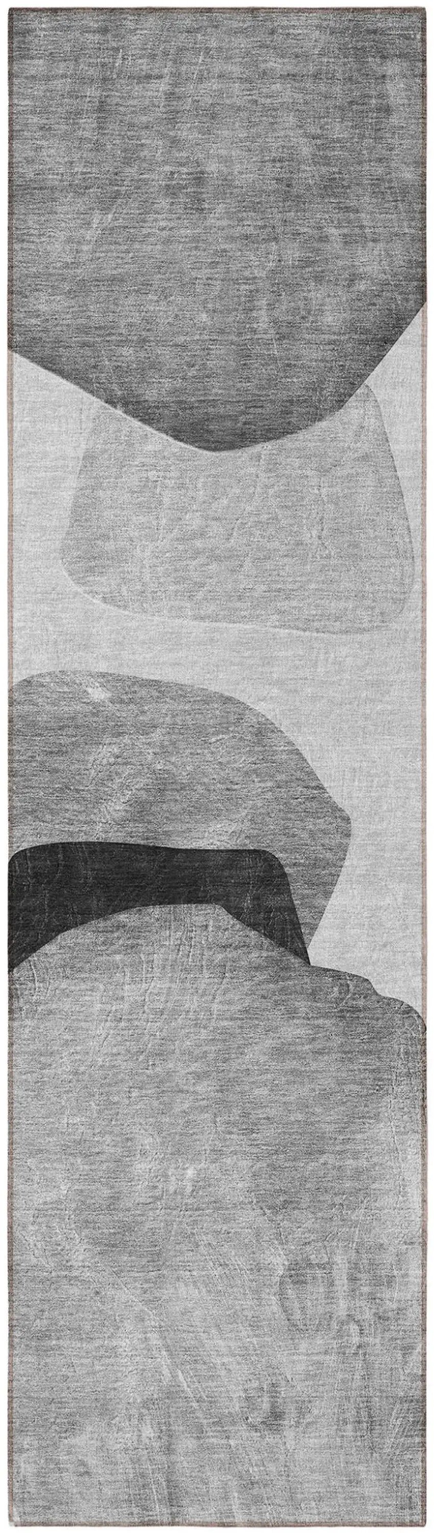 Gray and Black Abstract Washable Non Skid Indoor Outdoor Runner Rug Photo 4