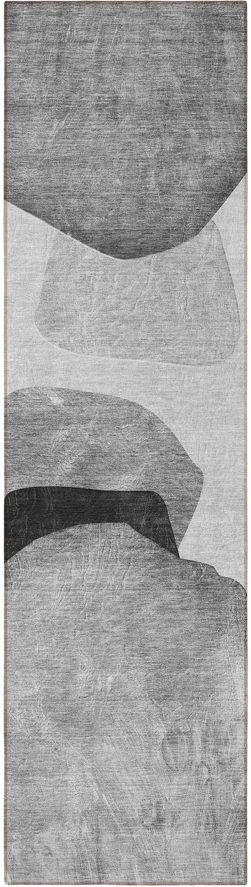 Gray and Black Abstract Washable Non Skid Indoor Outdoor Runner Rug Photo 5