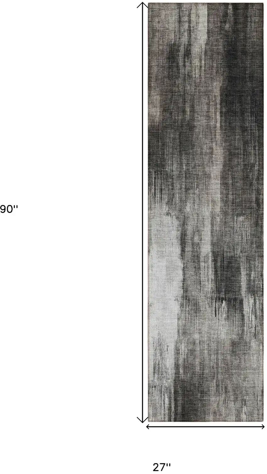 Gray and Black Abstract Washable Non Skid Indoor Outdoor Runner Rug Photo 3