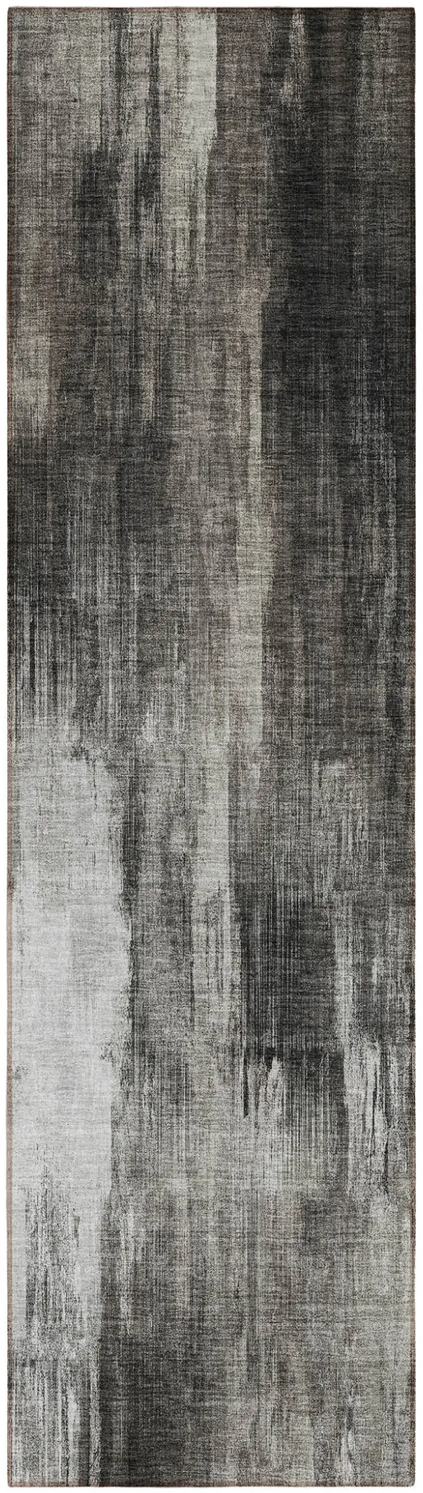 Gray and Black Abstract Washable Non Skid Indoor Outdoor Runner Rug Photo 2