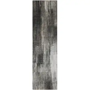 Photo of 8' Runner Gray and Black Abstract Washable Non Skid Indoor Outdoor Runner Rug