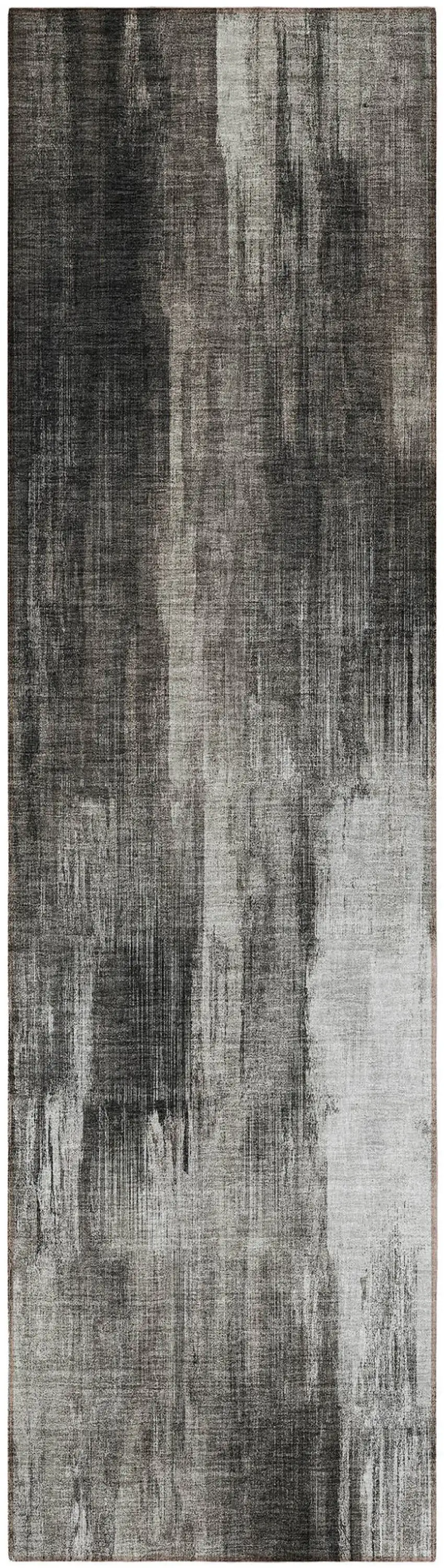 8' Runner Gray and Black Abstract Washable Non Skid Indoor Outdoor Runner Rug Photo 5