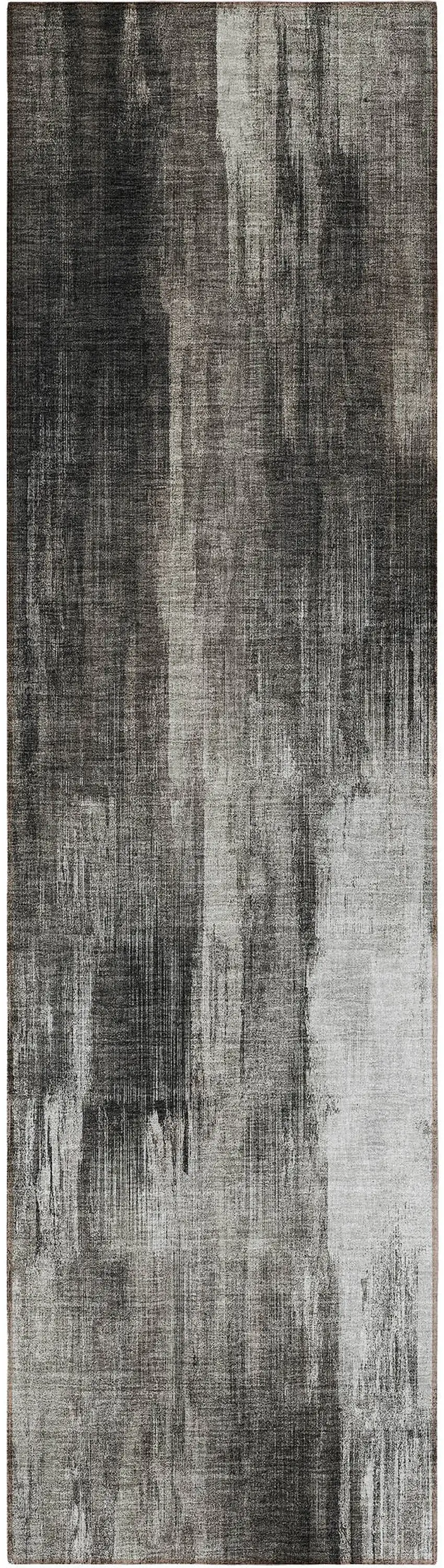 8' Runner Gray and Black Abstract Washable Non Skid Indoor Outdoor Runner Rug Photo 5