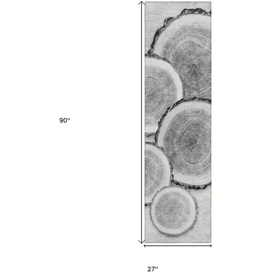 Gray and Black Faux Bois Washable Non Skid Indoor Outdoor Runner Rug Photo 3