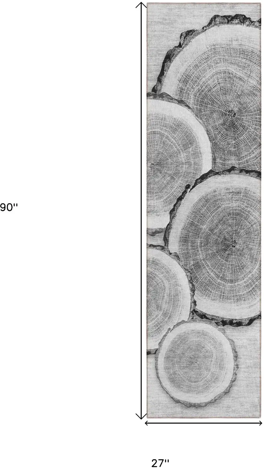 Gray and Black Faux Bois Washable Non Skid Indoor Outdoor Runner Rug Photo 3