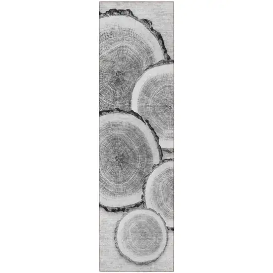 Gray and Black Faux Bois Washable Non Skid Indoor Outdoor Runner Rug Photo 5