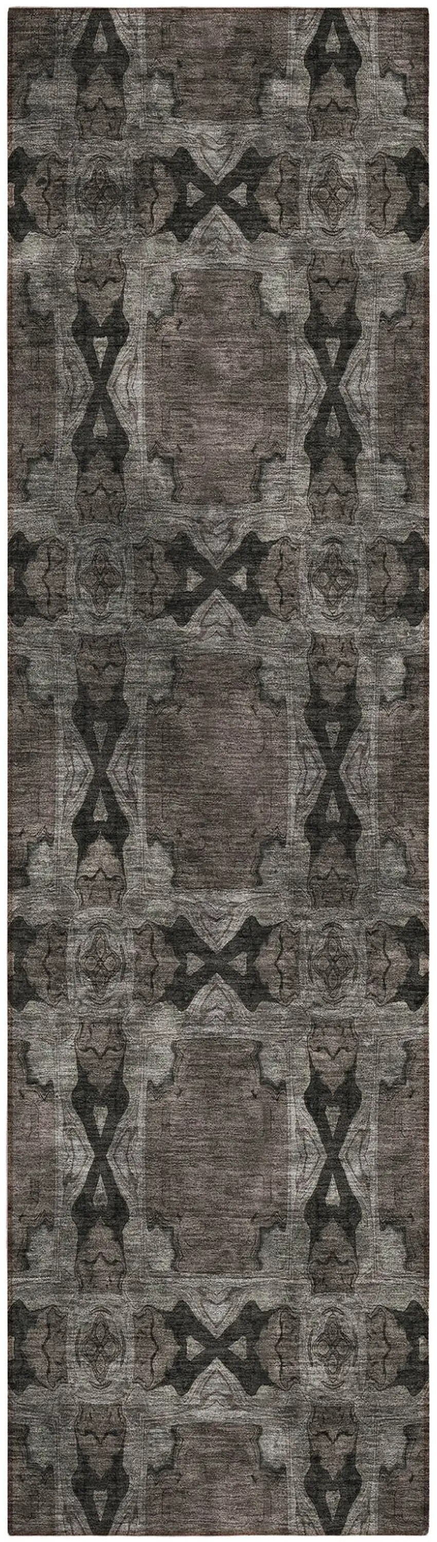 8' Runner Gray and Black Floral Medallion Washable Non Skid Indoor Outdoor Runner Rug Photo 2
