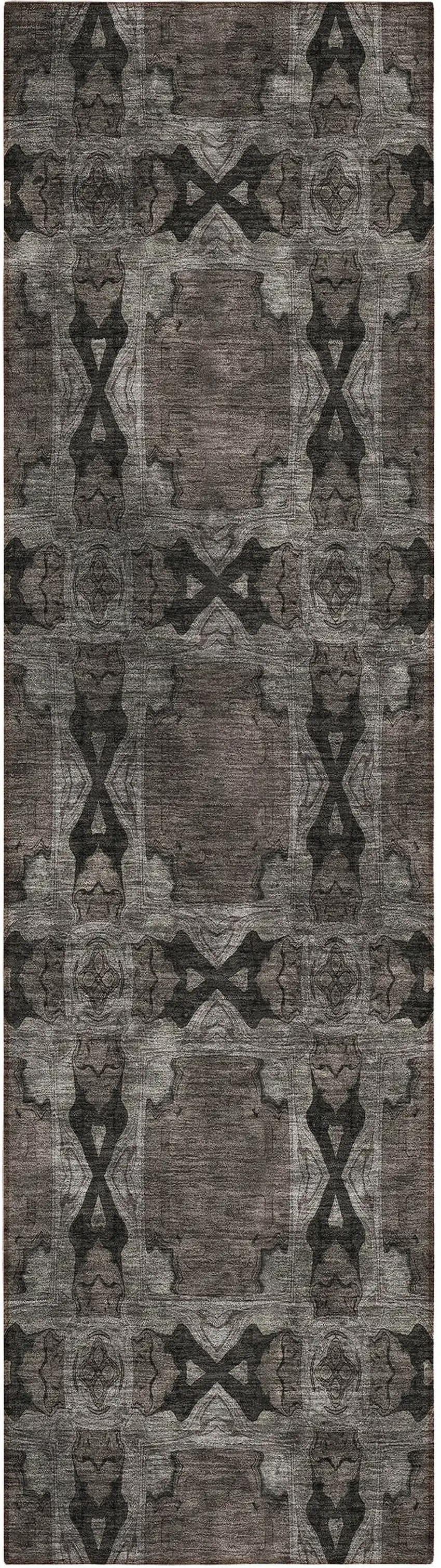 8' Runner Gray and Black Floral Medallion Washable Non Skid Indoor Outdoor Runner Rug Photo 2