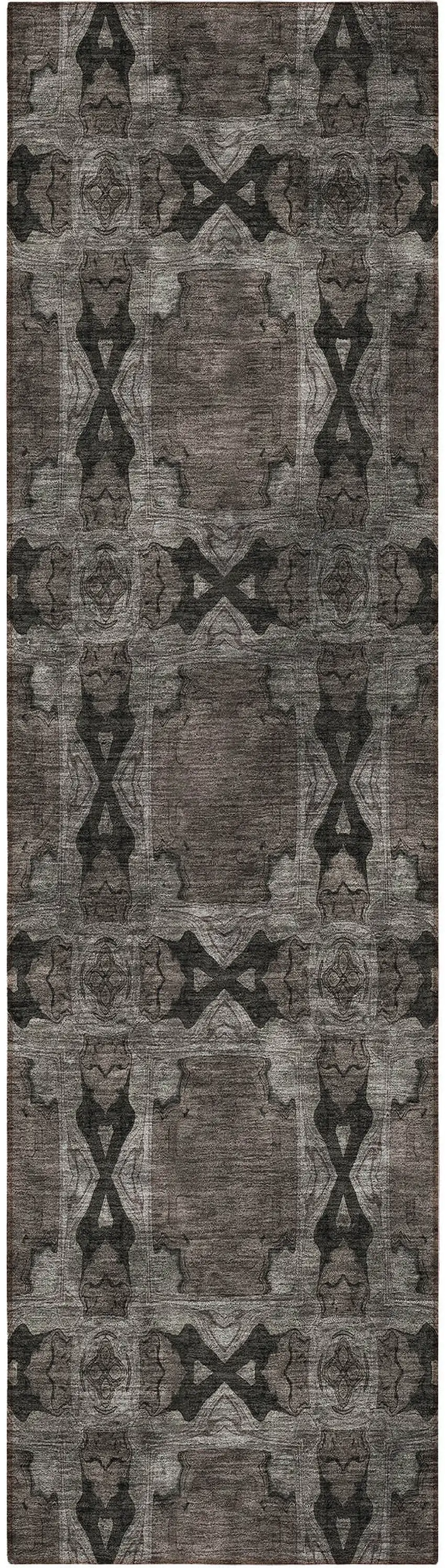 8' Runner Gray and Black Floral Medallion Washable Non Skid Indoor Outdoor Runner Rug Photo 5