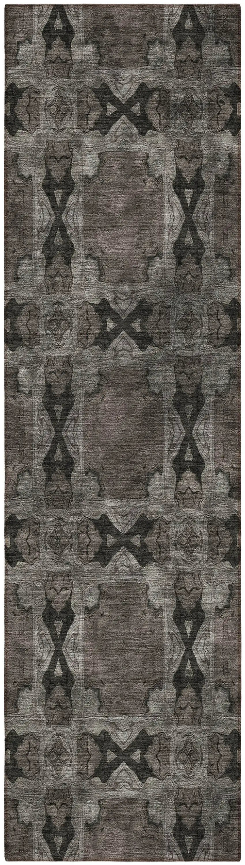 Gray and Black Floral Medallion Washable Non Skid Indoor Outdoor Runner Rug Photo 5