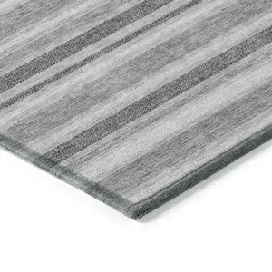 Photo of 8' Runner Gray and Black Striped Washable Non Skid Indoor Outdoor Runner Rug