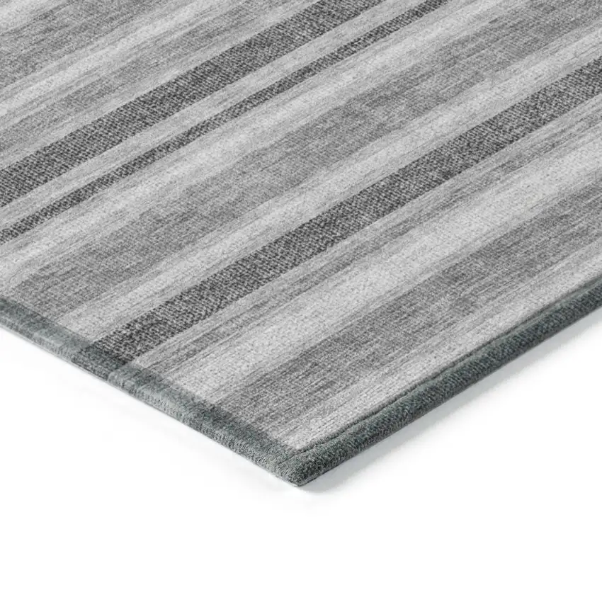 8' Runner Gray and Black Striped Washable Non Skid Indoor Outdoor Runner Rug Photo 5
