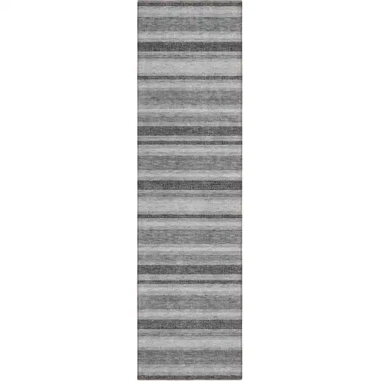 Gray and Black Striped Washable Indoor Outdoor Runner Rug Photo 2