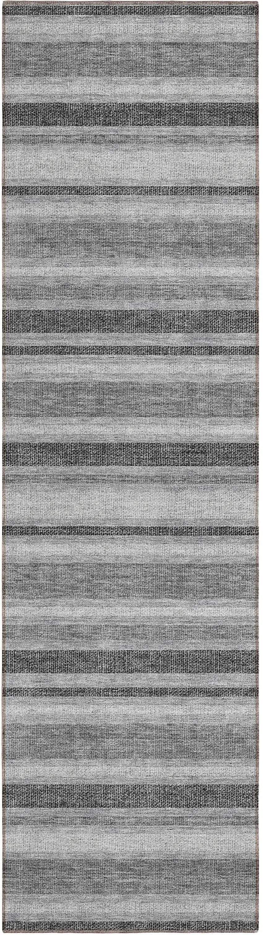 Gray and Black Striped Washable Indoor Outdoor Runner Rug Photo 2