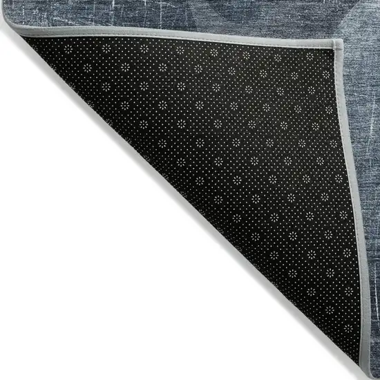 8' Gray And Blue Abstract Washable Indoor Outdoor Runner Rug Photo 3