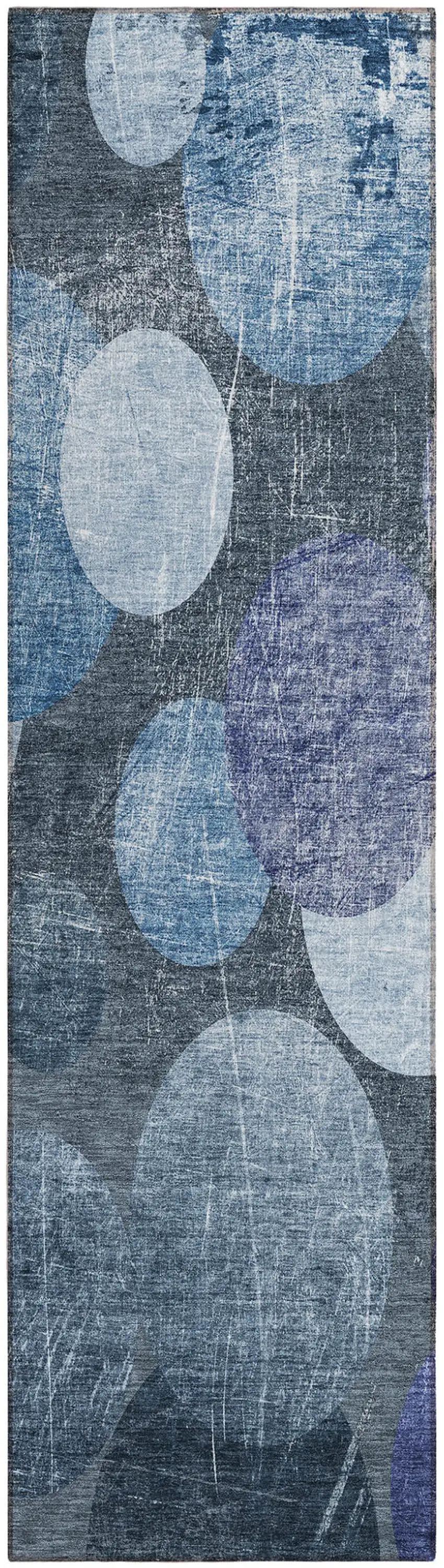 Gray and Blue Abstract Washable Non Skid Indoor Outdoor Runner Rug Photo 2
