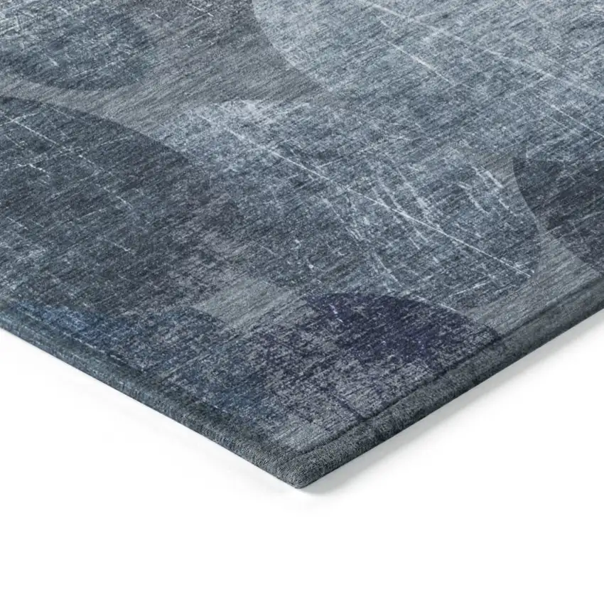 8' Gray And Blue Abstract Washable Indoor Outdoor Runner Rug Photo 4