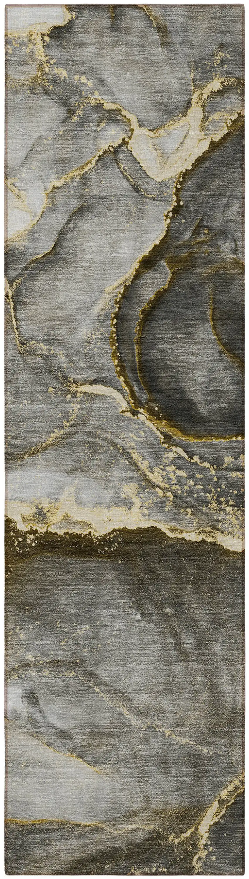 Gray and Gold Abstract Washable Non Skid Indoor Outdoor Runner Rug Photo 4