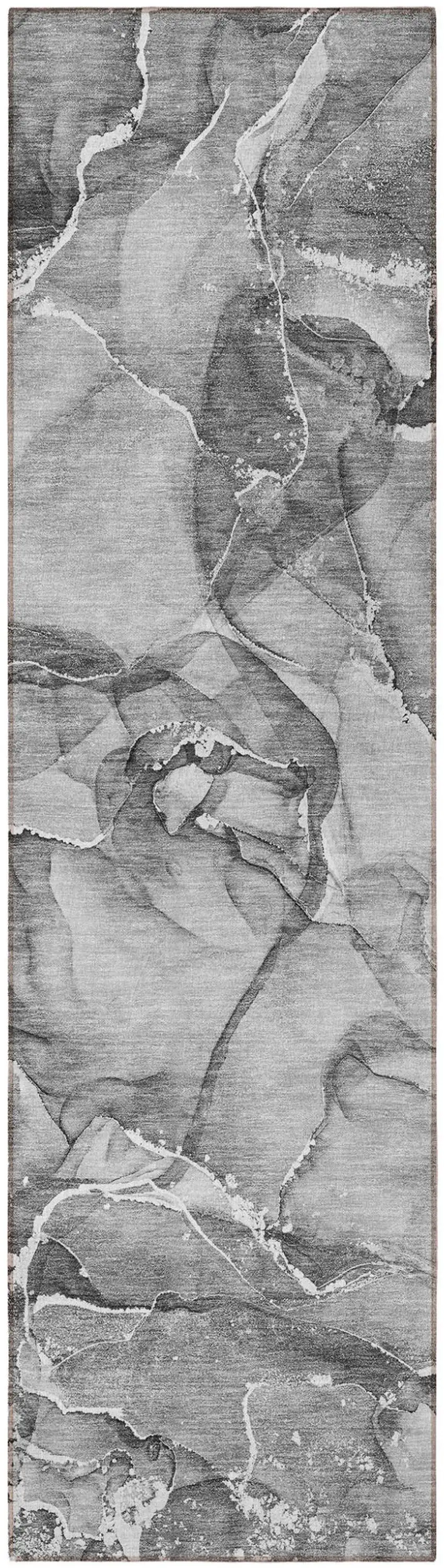 Gray and Ivory Abstract Washable Non Skid Indoor Outdoor Runner Rug Photo 4