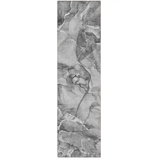 Gray and Ivory Abstract Washable Non Skid Indoor Outdoor Runner Rug Photo 4